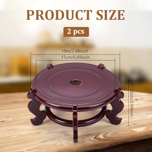 2 Pcs Wooden Plant Stands Indoor, 7.5" Diameter Chinese Oriental Decorative Sturdy Plant Stand for Vases, Planters Mini Fish Tanks (Brown) - size: 7.5 Inch