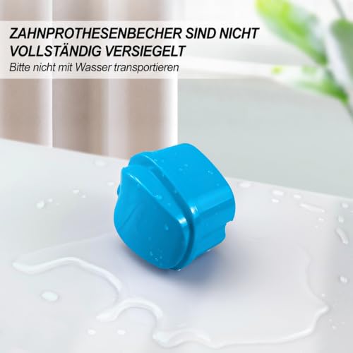 Denture Cups for Soaking Dentures, Partial Denture Holder Case Retainer Mouthguard Cleaning Box Case with 2 Small Brushes - Blue and Dark Blue - color: Blue & Dark Blue