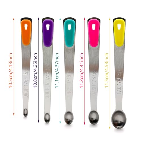 Measuring Spoons Set, Small Measuring Spoon 1/64, 1/32, 1/16, 1/8, 1/4 tsp, Mini Measuring Spoons, Stainless Steel Measuring Spoons, Set of 5