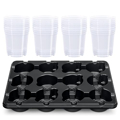 4 Inch Seed Starting Trays with Clear Nursery Pots, 2-Pack 12-Cell Seedling Starter Trays & 4" Nursery Pots 24 Pcs with Drainage, Plant Starter Germination Trays for Indoor Outdoor Growing - size: 4 Inch, style: 2 Pack Seed Starter Tray+Nursery Pots