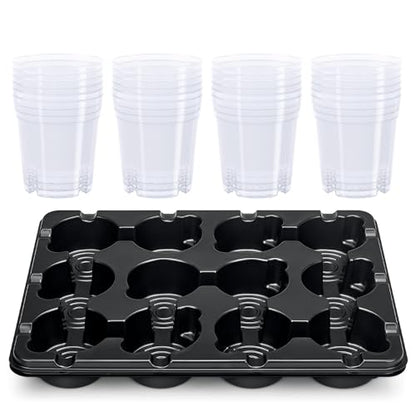 4 Inch Seed Starting Trays with Clear Nursery Pots, 2-Pack 12-Cell Seedling Starter Trays & 4" Nursery Pots 24 Pcs with Drainage, Plant Starter Germination Trays for Indoor Outdoor Growing - size: 4 Inch, style: 2 Pack Seed Starter Tray+Nursery Pots