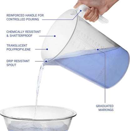 5 Liter Measuring Pitcher | 1.3 Gallon Shatterproof Plastic Large Graduated Mixing Pitchers, 1 to 2 Gallons (5L, 5000ml) - size: 5000ml (Single)