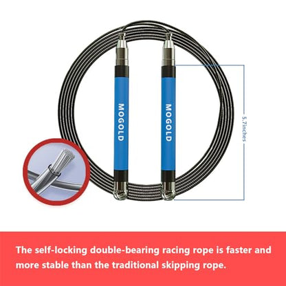 2-in-1 Speed Rope: 2mm for Boxing/MMA & 3mm for CrossFit - Tool-Free Adjustable Cable System with Dual Bearings - Sweatproof Hybrid Grip for High-Intensity Training - color: Blue