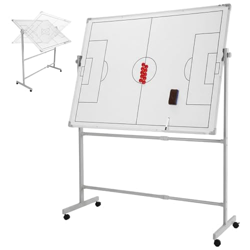 Mobile Double-Sided Soccer Coaching Board Height Adjustable Dry Erase Whiteboard with Wheels Soccer Tactics Board with Magnets Pen & Eraser for Teaching Training