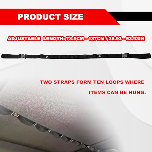 Clothesline - 8 Fixed Loops + 2 Carabiner Loops, Nylon Material, Adjustable Buckle for Roof Rack Universal Fit for Pickup Trucks, Full-Size SUVs & Off-Road Vehicles