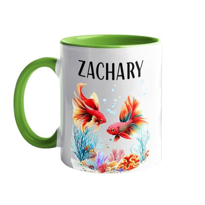 Personalized Betta Fish Coffee Mugs Gifts For Friends Coworkers, Custom Name Betta Fish White Mugs 11 Oz, Betta Fish Coffee Cup Gift For Betta Fish Lovers Birthday, Siamese Fighting Fish Accent Mug