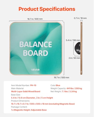 VEVOR Balance Board, 360° Rotating Wobble Board Trainer for Adults 3-Level Adjustable, Wooden Balance Training Equipment, Slip-Resistant Surface for Core Workout, Standing Desk Exercise, Home Gym