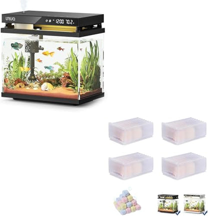 2 Gal Fish Tank Betta Aquarium Kit Aroma Black & 4-Box Bio Filter Media Module