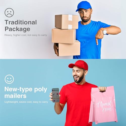 Metronic Poly Mailers 12x15.5 100 Pcs | Upgrade Design Shipping Bags with Handle | Mailing Envelopes for Clothing with Self Adhesive | Easy to Carry, Waterproof and Tear-Proof Postal Bags Light Pink - color: Pink, size: 12X15.5" 100PC