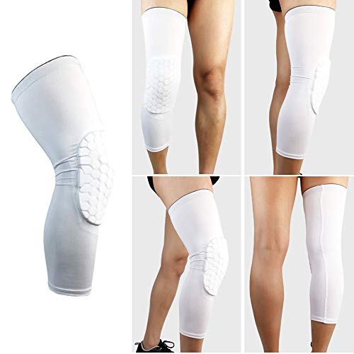 PISIQI Knee Pads Compression Pads Long Leg Sleeve Collision Avoidance Brace - color: White, size: Medium