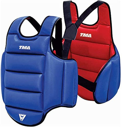 TMA Boxing Body Protector Reversible, Kickboxing MMA Muay Thai Chest Guard, Sparring Training Heavy Punching, Adjustable Martial Arts Upper Belly Protection Pad, Taekwondo, Chest Protector - size: Small-Medium