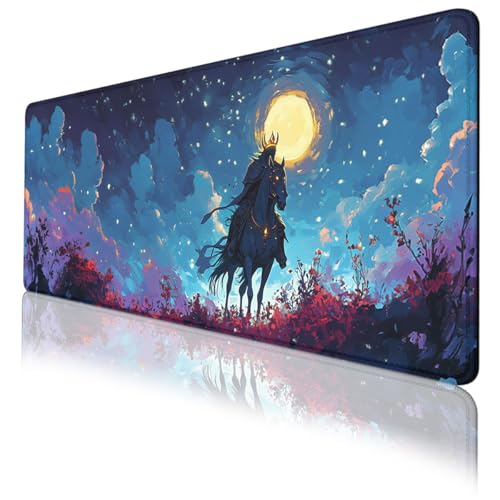 Epic Ghost Rider Gaming Mouse Pad Red Crystal Magic Moss Flowers Extended Mousepad XXL Computer Laptop Keyboard Mouse Mat Big Aesthetic Desk Decor Pad 31.5x11.8 in