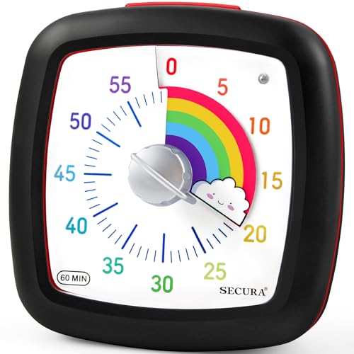 Secura 60-Minute Visual Timer, Silent Study Timer for Kids and Adults - color: Black & Cloud