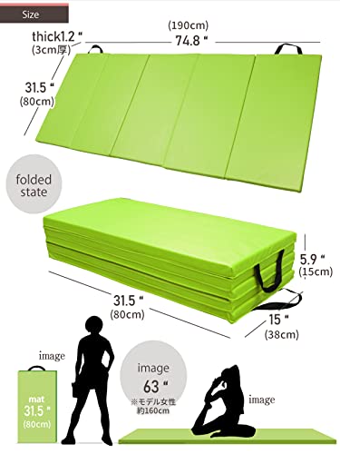 KaRaDaStyle Gymnastics Mat Folding Stretch Mats 75"x31"x1.2" Exercise Muscle Training Children Play Horizontal Bar Mat Yoga Sports Soundproof Home Use - color: Blue/5-fold
