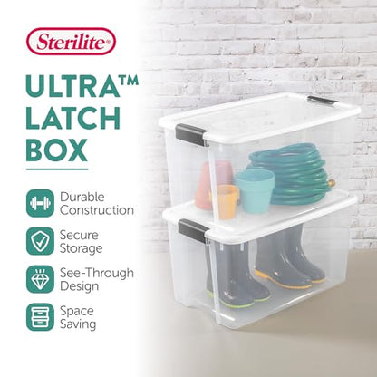 Sterilite 4-Pack Ultra Latching Box - Heavy-Duty Clear Plastic 70 Quart Storage Bins with Latching Lids, Stackable Containers for Closet, Garage, Attic, Basement, Bedroom and Office Organization - size: 70 Quart