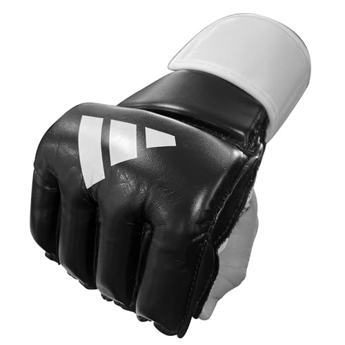 adidas MMA Grappling Hook & Loop MMA Training Gloves - for Men, Women, Unisex - Gloves with Open Palm for MMA, Boxing, Kickboxing, Training, & Fitness - color: Black/White, size: Small