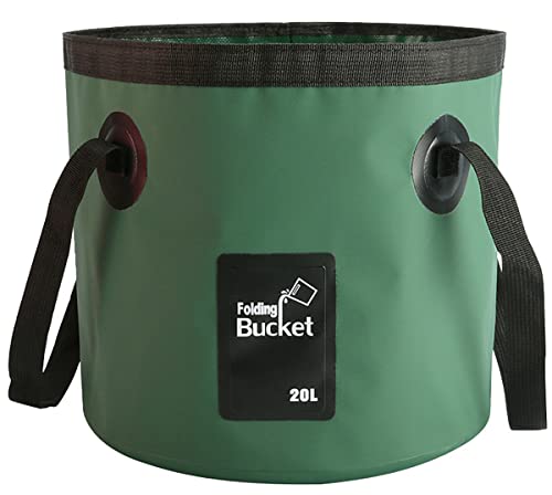 BANCHELLE Collapsible Bucket Water Container Portable Folding Camp Wash Basin for Outdoor Traveling Hiking Fishing Car Washing Gardening Camping 20L - color: Blackish Green