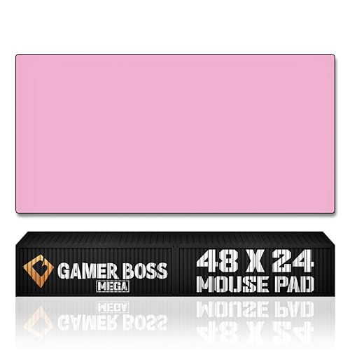 Gamer Boss - Gaming Mouse Pad - 48 x 24 Inches - 4mm Thick with Stitched Edges, Non-Slip Rubber Base, Premium Cloth Mousepad, Desk Mat for Laptop, Keyboard, Computer & PC (Mega, Pink) - color: Pink, size: 48" x 24"