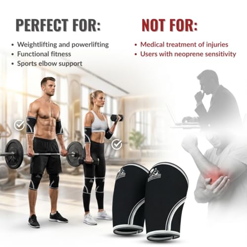 Elbow Sleeves (1 Pair) for Weightlifting, Powerlifting & Cross-Training - 5mm Neoprene Support for Men & Women - size: XX-Large