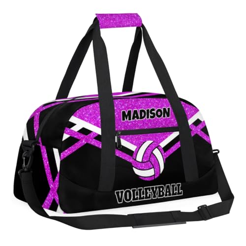 Custom Name Sports Volleyball Bags, Bright Purple Glitters Black | Duffel Travel Sports Gym Bag, Large Workout Bag - color: Bright Purple