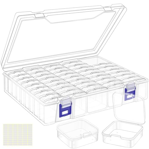 Bead Organizer Box, 46Pcs Small Bead Organizers and Storage Plastic Cases, Mini Clear Storage Containers Boxes with Hinged Lid for Diamond Painting Accessories Seed Jewelry Crafts