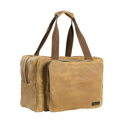 Tool Tote Bag - Large Capacity Tool Carrying Bag with 2 Zipper Pouches, Sustainable 16OZ Waxed Canvas Garden Tote for Gardening Set Hammer Fishing Gear Goggles - Khaki - 15.5"L x 7.5"W x 11.5"H - color: Khaki