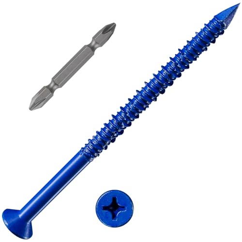 (30pcs) 1/4''x4 Concrete Screw Anchor Blue Flat Head for Anchoring to Masonry, Block or Brick Stucco - color: Blue, size: 1/4"x4"