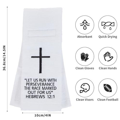 Christian Cross Football Towel Cotton,White Quarterback Qb Sports Towels,Bible Verse Football Towels for Football Jesus Faith - color: Hebrews 12:1