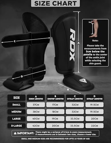 RDX Shin Guards Kickboxing Muay Thai, SATRA SMMAF Approved, Premium Maya Hide Leather, Leg Instep Protection Pads, MMA Martial Arts Kicking Sparring Training Gear, BJJ Karate Boxing Taekwondo, Black - color: Black, size: Small
