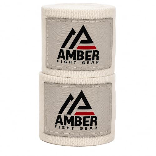 Amber Fight Gear Semi Elastic Professional 180-Inch Hand Wraps with Hook and Loop Closure for Boxing Kickboxing Muay Thai MMA for Men and Women - color: White