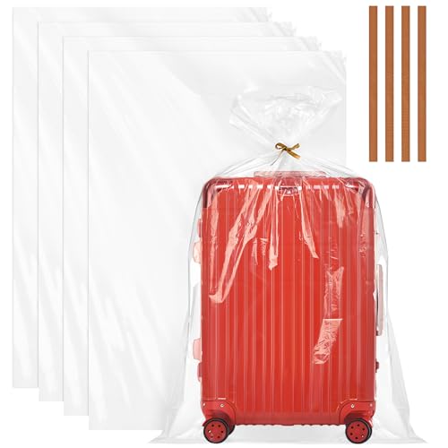 40" x 60" Extra Large Clear Plastic Storage Bags, 4 Pack Huge Waterproof Storage Bags with 4 Ties for Luggage, Suitcase, Furniture, Chair, Mini Bike, Holiday Decoration