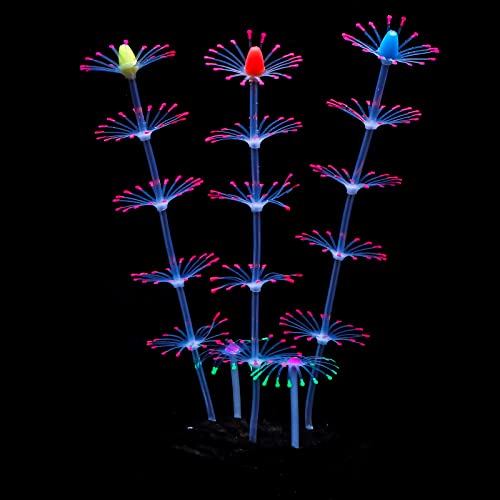 Uniclife Aquarium Imitative Rainbow Sea Urchin Ball and Pink Strip Coral Plant Ornament Artificial Silicone Ornament with Glowing Effect for Fish Tank Landscape Decoration