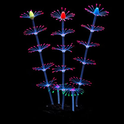 Uniclife Aquarium Imitative Rainbow Sea Urchin Ball and Pink Strip Coral Plant Ornament Artificial Silicone Ornament with Glowing Effect for Fish Tank Landscape Decoration