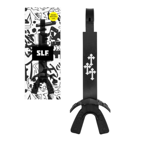 SLEEFS X Gothic Cross Black Football Mouth Guard with Helmet Strap - Lip/Teeth Protector Mouthpiece - Moldable - for Youth/Adults, Men & Women Mouth Guard, Maximum Air Flow, Lacrosse, All Sports - color: Gothic Cross Black