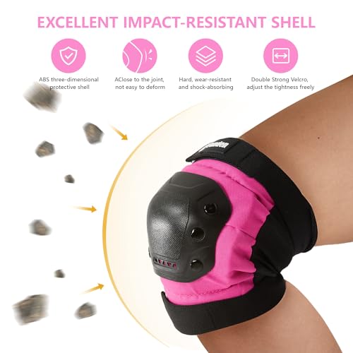 Tanden Skate Protective Gear Adult Knee Pads and Elbow Pads Set Wrist Guard - color: Pink, size: Adult (14+ years)