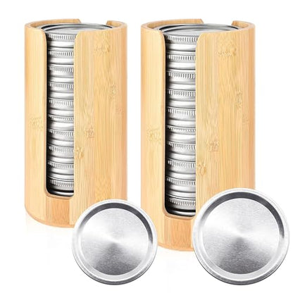 2 Pack Mason Jar Lid Organizer, Bamboo Lid Holder for Wide & Regular Mouth Canning Lids & Rings, Compact Space-Saving Rack for Kitchen Countertop & Cabinet, Holds 10–12 Lids
