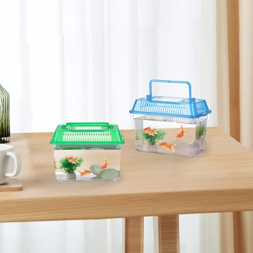 NUOBESTY 4pcs Portable Transparent Fish Tanks Mini Plastic Aquarium Box with Handle for Reptile Hamsters Tortoises Small Fish Carrier