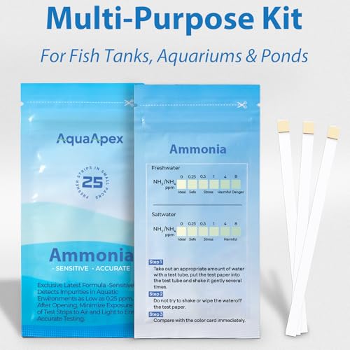 Ammonia Test Kit Aquarium (100 Strips) 0.25ppm High Precision Aquarium Test Kit for Freshwater & Saltwater | Fish Tank Test Strips Dedicated to Ammonia Detection. - size: AMMONIA 100 Strips