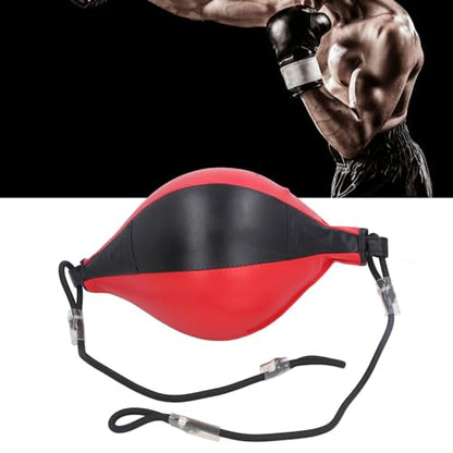 Double End Bag Boxing Ball, Robust PU Leather Improve Reflexes Fast Speed Adjustable Cord Punching Bag for Training Home Use, Red Black