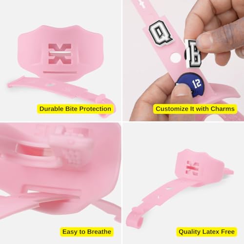 SLEEFS Soft Football Mouth Guard 2.0 - Youth Mouthguard with Strap (Removable) - Lip/Teeth Protector Mouthpiece - No Boil - for Youth/Adults, Maximum Air Flow for Flag Football, Lacrosse - Soft Pink - color: Soft Pink