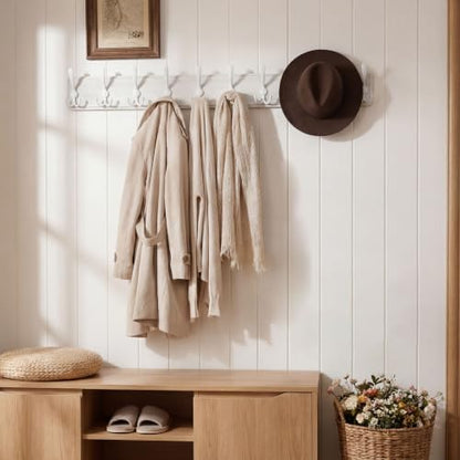 WEBI Coat Rack Wall Mounted,38 9/16" Long,10 Triple Hooks,Wood Coat Hooks Wall Mount,Large Coat Hanger Wall,Hook Rack,Tri Hooks for Hanging Coats,Clothes,Jacket,Entryway,Rustic White,2 Packs - color: White/White, size: 10 Hooks(2 Packs)
