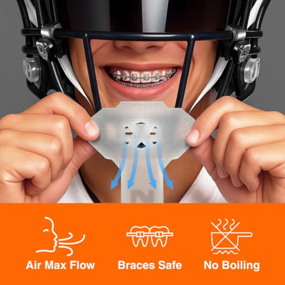 SLEEFS X Clear Football Mouth Guard - Lip/Mouthguard with Helmet Strap - Lip/Teeth Protector Mouthpiece - Moldable - for Youth/Adults, Men & Women Mouth Guard, Maximum Air Flow, Lacrosse, All Sports - color: Clear With Logo