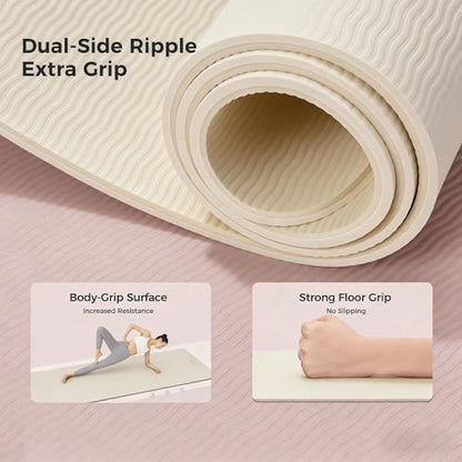 Keep 72" x 24" TPE Yoga Mat Non Slip, 1/4 Inch (6mm) Exercise Mat for Home Workout, Gym, Yoga, Pilates & Stretching with Carrying Strap, Oat White - color: Oat White