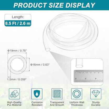 uxcell 5/8 Inch Clear PVC Tubing, 16mm ID x 19mm OD - 8.5ft PVC Tube Lightweight Vinyl Hose, Transparent Flexible Plastic Water Tubing for Air Oil Water Transfer Aquarium Irrigation - size: 16mm ID x 19mm OD