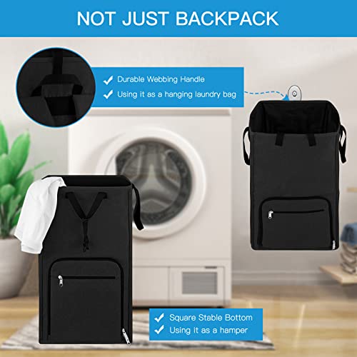 Bukere Laundry Backpack Bag, Extra Large 2 in 1 Laundry Hamper Basket for College Students Dorm Essentials, Adjustable Shoulder Straps, Freestanding Laundry Bag (Black&Black) - color: Black&Black
