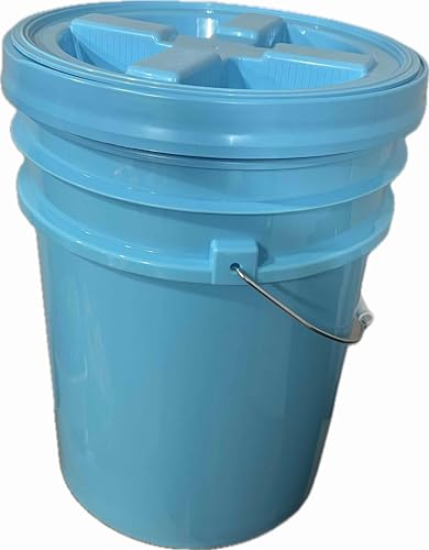 5 Gallon Food Grade Made in USA Plastic Bucket with Screw On Air Tight Double Gasket lid, (Pack of 3) (Aqua Buckets -Aqua Lids)