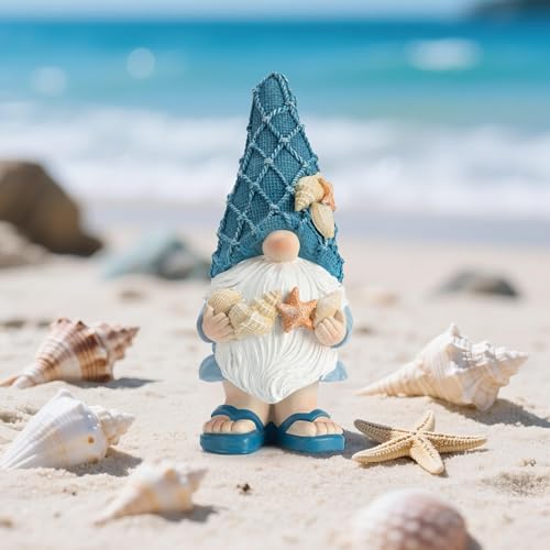 Beach Gnomes Statues,Ocean Gnomes,Nautical Themes Decoration,Beach, Gnome Holding Seashells - color: Holding a Shell