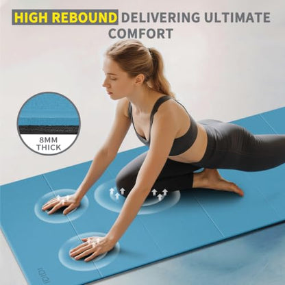 Foldable Yoga Mat Extra Large 74"×31.5" | Double-Sided Non-Slip,Extra Wide Foldable Design,8mm Extra Thick,Exercise Mat for Home, Studio and Travel Use - color: Blue+Black