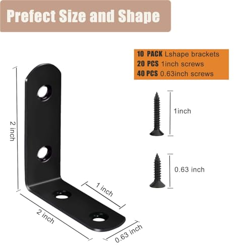 10-Pack Stainless Steel L Brackets, Metal Angle Bracket, Corner Brackets, Corner Braces, Furniture Connector Support Brackets with Screws for Wood Furniture Chairs Desk Garden (L Shape Black 10pcs) - style: 2inch L Shape Black 10pcs