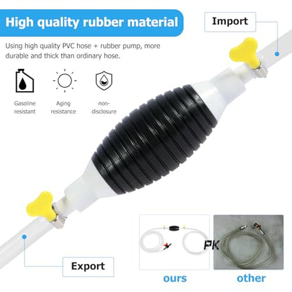 Gasoline Siphon Hose Pump, Hand Fuel Transfer Pump, Portable Hand Gas Pump with 16.4ft Siphon Hose, for Gasoline Gas Oil Fuel Petrol Diesel Fluid Water Fish Tank